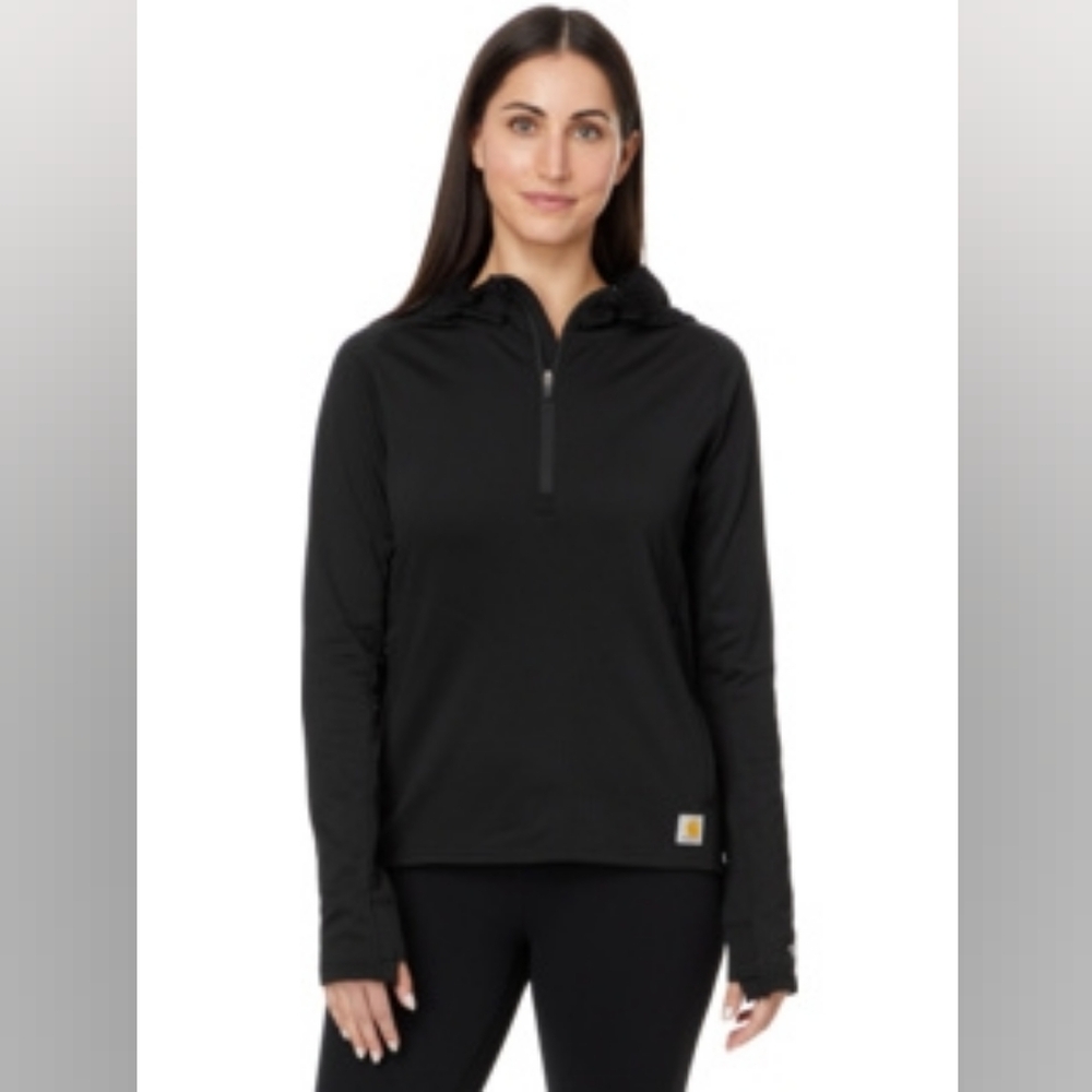 Carhartt Force Women's Black Relaxed Fit Half-Zip Hooded Shirt Size L